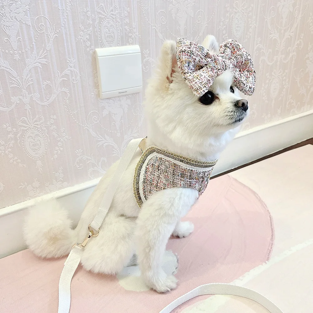 Arnés tweed estilo princesa con correa para perros pequeños de paseo - imagen 5