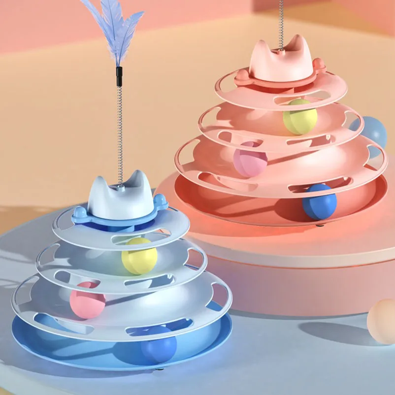 Torre de juguete interactiva para gatos, plato giratorio para gatitos, bolas con rodillo, juguetes con plumas, suministros para mascotas, juguete para torre para gatos - imagen 5