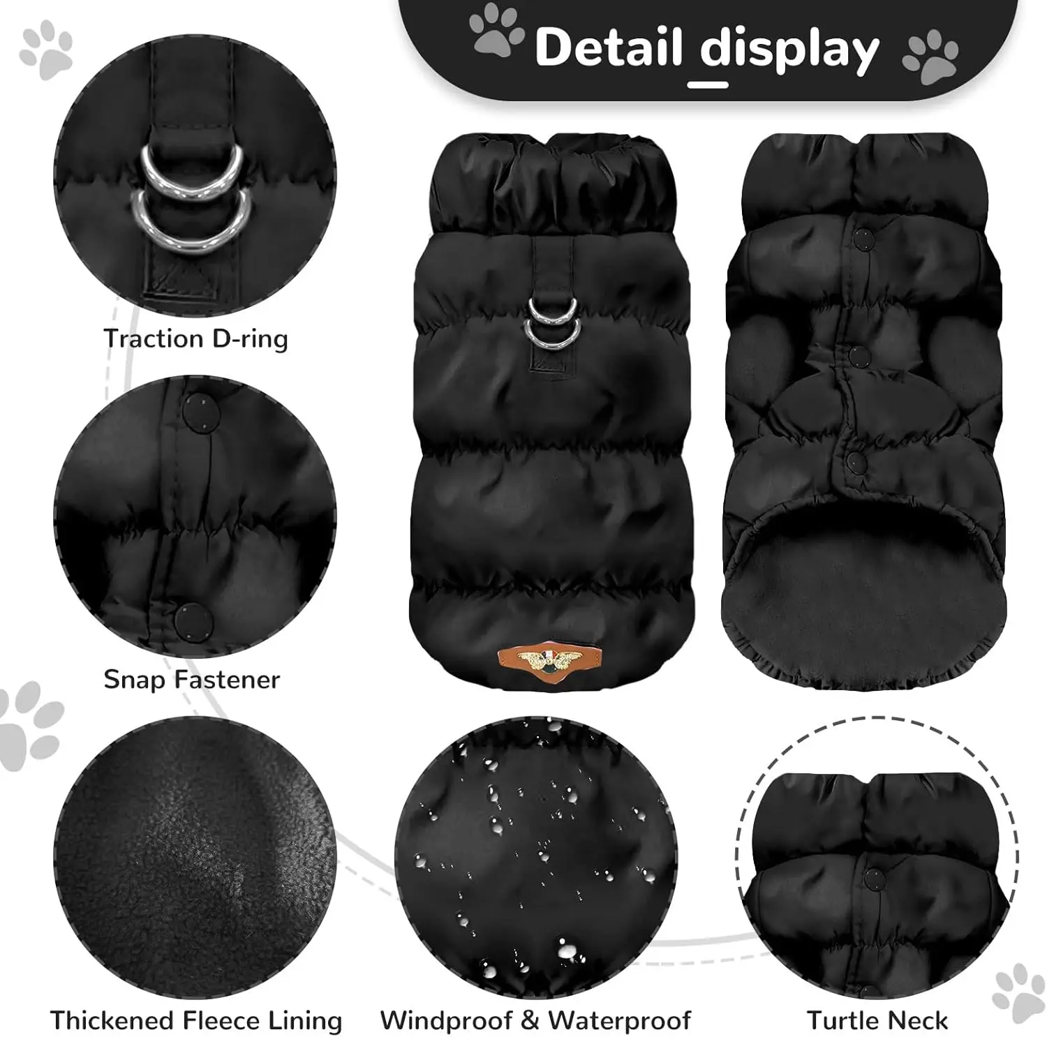 Chaqueta de invierno para perros pequeños y medianos, chaqueta acolchada ligera y gruesa y cálida para cachorros, abrigo de plumón con cuello alto, ropa para perros en clima frío - imagen 4