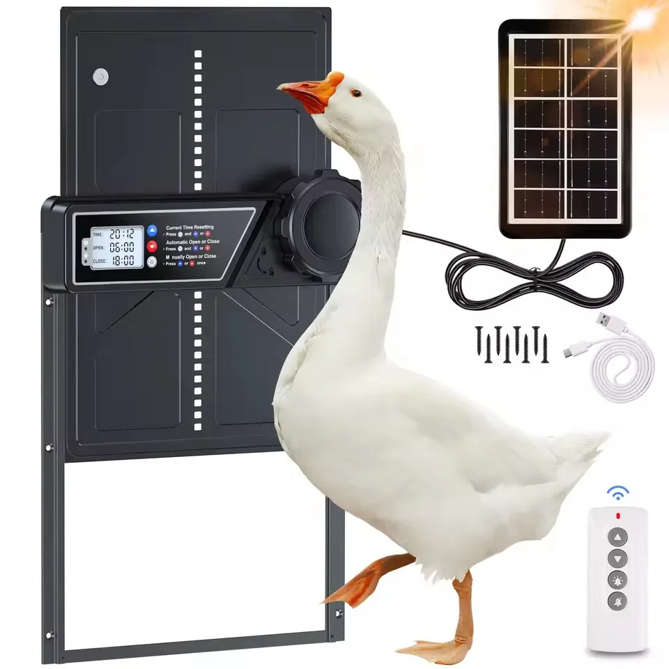 Puerta automática solar gallinero antipellizco temporizador y protección