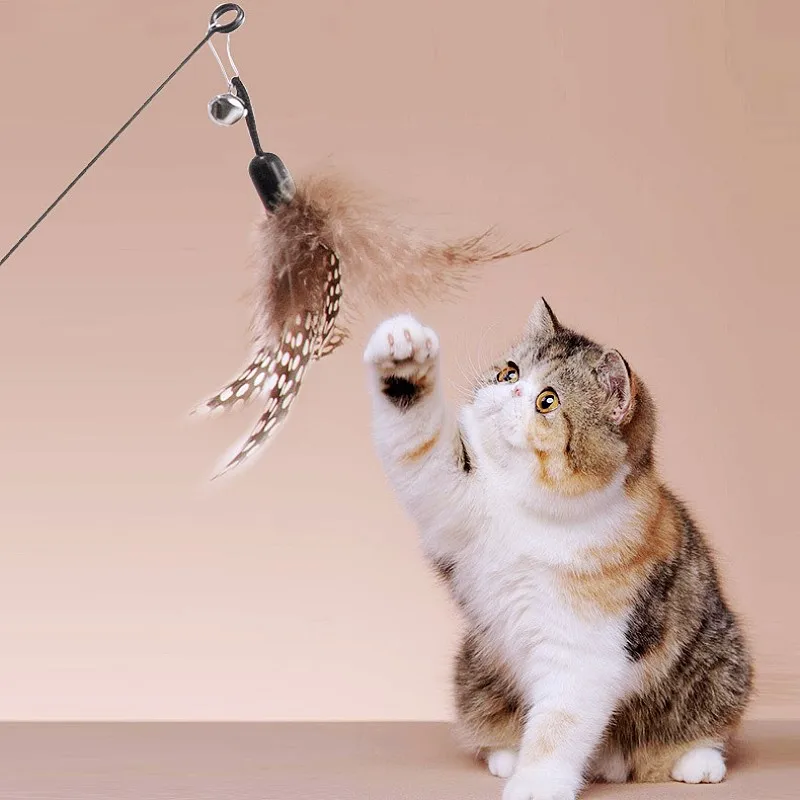 Juguete para gatos, rompecabezas de plumas, palo para gatos, juguete interactivo para gatos autohi con campana, mango de madera, juguetes para gatos, rompecabezas de alambre de acero, suministros para mascotas - imagen 2