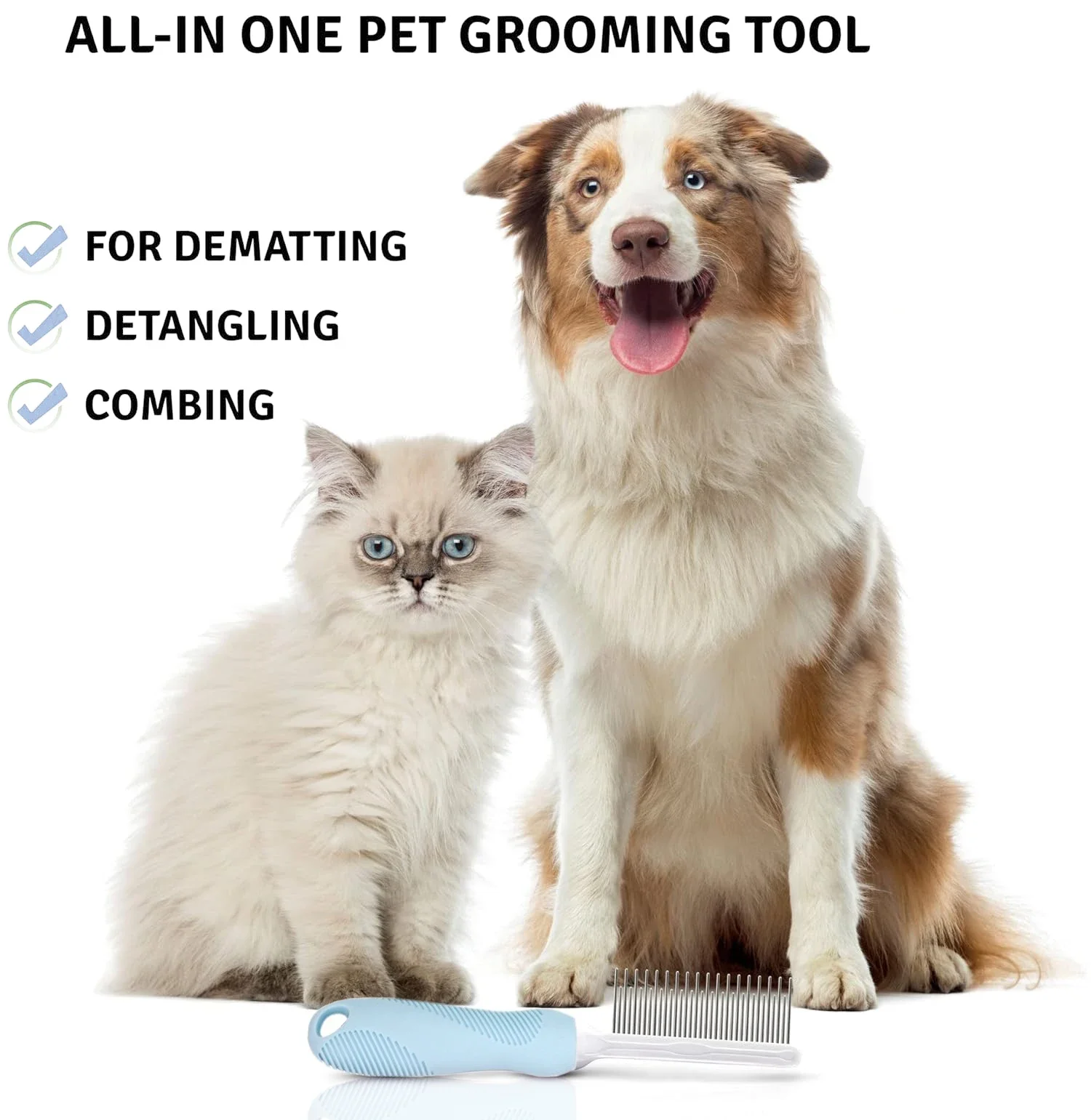 Peine desenredante de caniche para mascotas, peine con dientes largos y cortos de acero inoxidable para quitar piel matada, nudos y enredos para el cuidado de perros y gatos - imagen 5