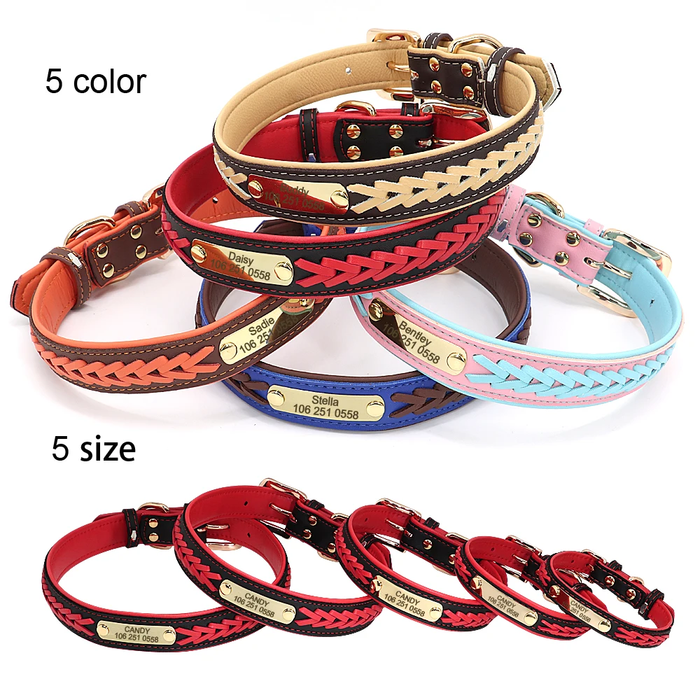 Collar de identificación de perro personalizado, Collar de cuero PU, placa de identificación antipérdida, grabado gratis, para perros pequeños, medianos y grandes, Pitbull - imagen 2