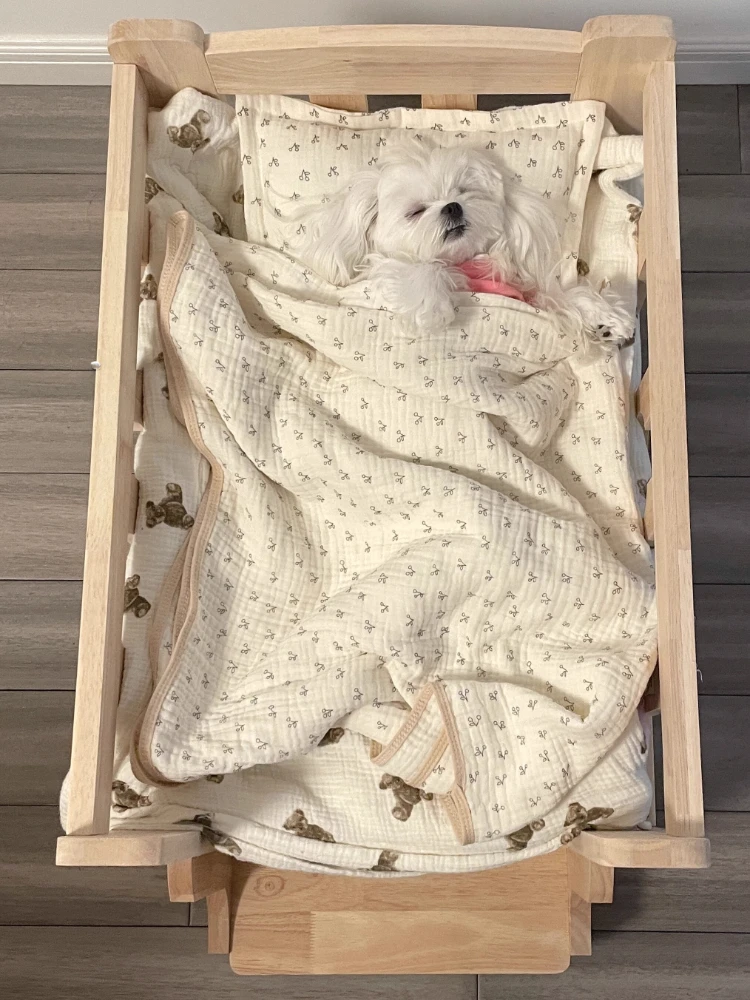 Cama de madera maciza para mascotas, marco de cama de madera para perros, muebles tipo perrera, productos para mascotas, soporte de cama, valla elevada, esquinas redondeadas para gatos y perros