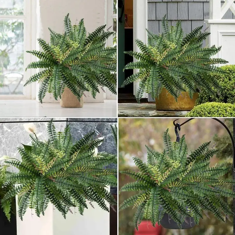 Helnots plantas artificiales resistentes a los rayos UV, plantas verdes simuladas, arbustos grandes para jardín, helecho Boston falso Flexible - imagen 5