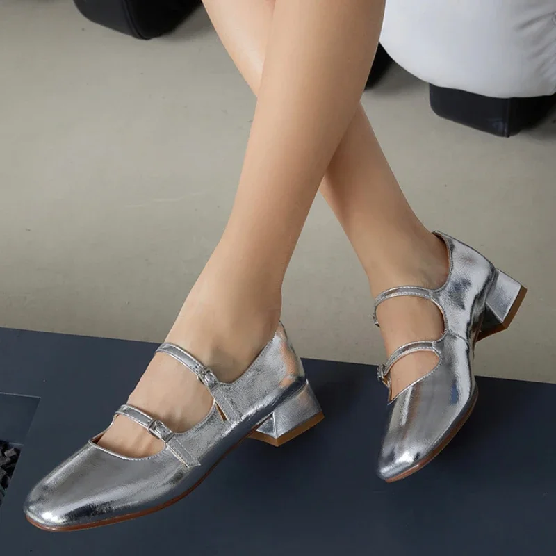 Zapatos De Ballet De tacón grueso Retro para Mujer, Zapatos De tacón medio Mary Jane, Zapatos individuales, nuevos - imagen 2