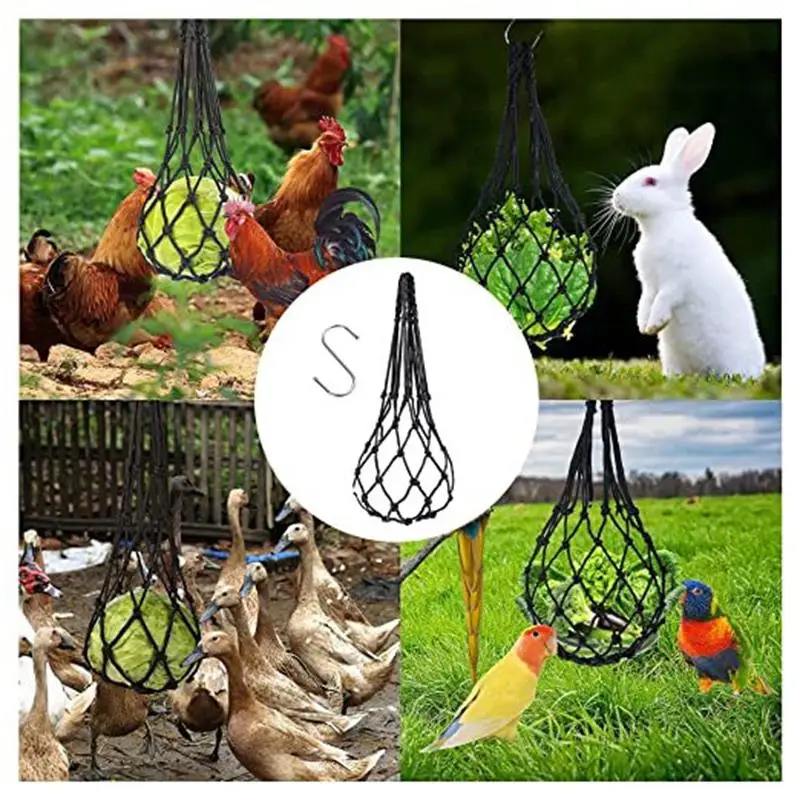 Bolsa de cuerda de red para verduras y pollos, soporte para frutas y aves de corral, alimentador para repollo y pollo, herramienta de alimentación para gallina, ganso, pato, pájaros grandes - imagen 4