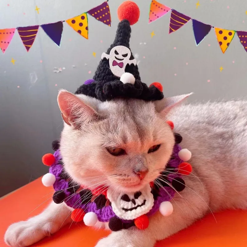 Sombrero de vestir para fiesta de Halloween para mascotas, bonito gorro tejido con gancho de calabaza, gorros para mascotas, accesorios para perros pequeños y cachorros - imagen 2