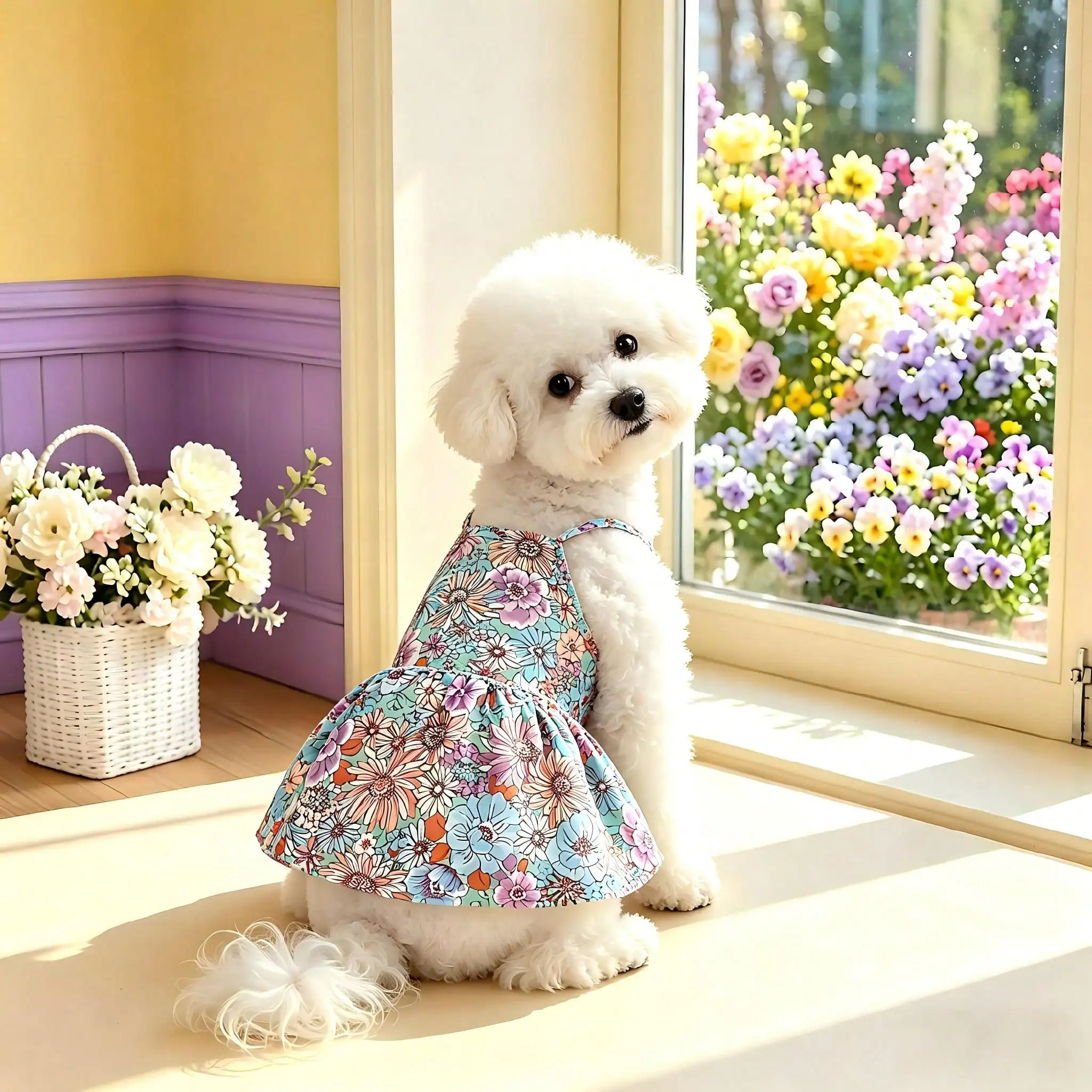 Vestido floral para perros y gatos pequeños de primavera y verano - imagen 2