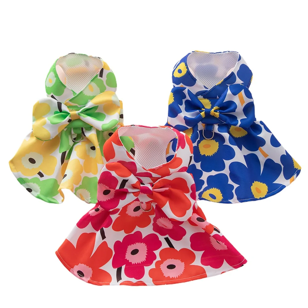 Vestido para perro, conjunto de correa y arnés para perros pequeños y medianos, vestidos de playa hawaianos florales con margaritas para disfraz de Yorkie, caniche, Chihuahua - imagen 5
