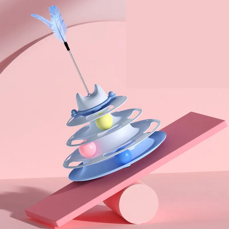 Torre de juguete interactiva para gatos, plato giratorio para gatitos, bolas con rodillo, juguetes con plumas, suministros para mascotas, juguete para torre para gatos - imagen 3