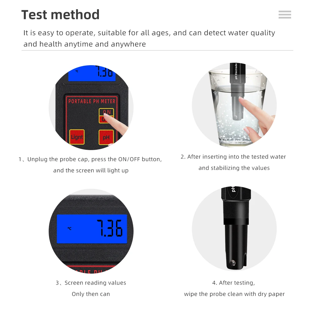 Probador de Calidad del Agua con pantalla LCD, Monitor de agua PH-8424, medidor de pH/ORP/TEMP 3 en 1, electrodos de pH y ORP, Detector de Calidad del Agua - imagen 5