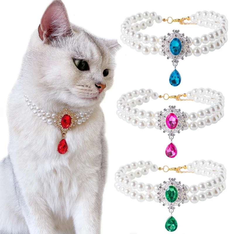 Collar de perlas para perro, joyería para perros pequeños, cachorro, gato, Collar de boda, Chihuahua Yorkie, ropa para niña, accesorios de disfraz, 2 filas