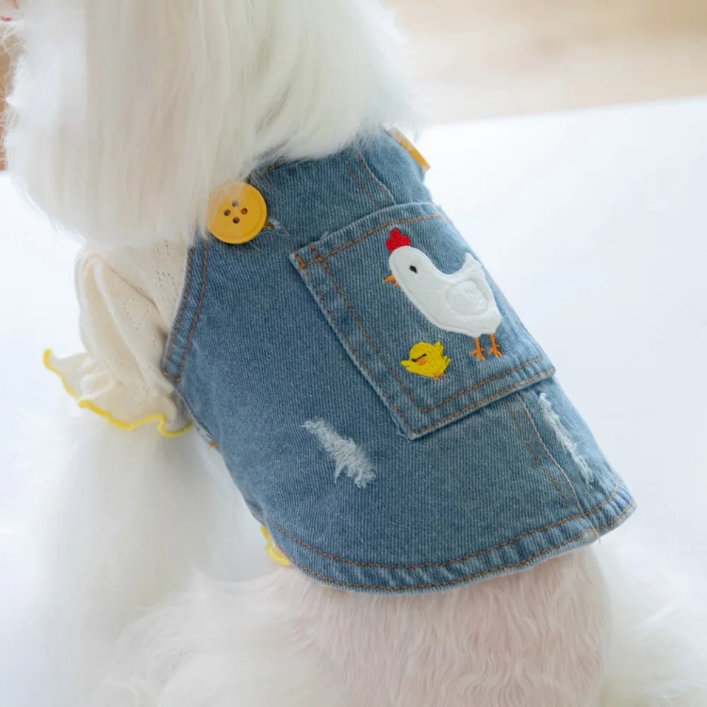 Falda de tirantes de mezclilla con falda de terciopelo para mascotas, ropa linda para el hogar, vestidos de perro Teddy Yorkshire Schnauzer, ropa para cachorros, Otoño e Invierno - imagen 3