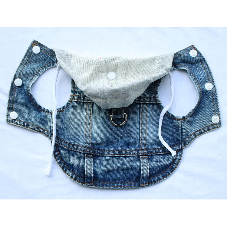 Elegante chaqueta vaquera para perros con anilla en D, acogedora capa con capucha vaquera para primavera/otoño para perros pequeños y medianos, ropa de abrigo para mascotas, ropa para cachorros - imagen 5