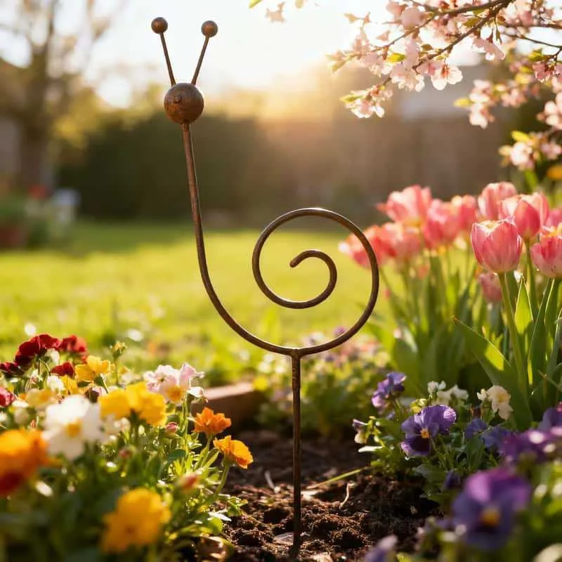 Estaca decorativa caracol – Hierro oxidado para jardín y patio - imagen 3