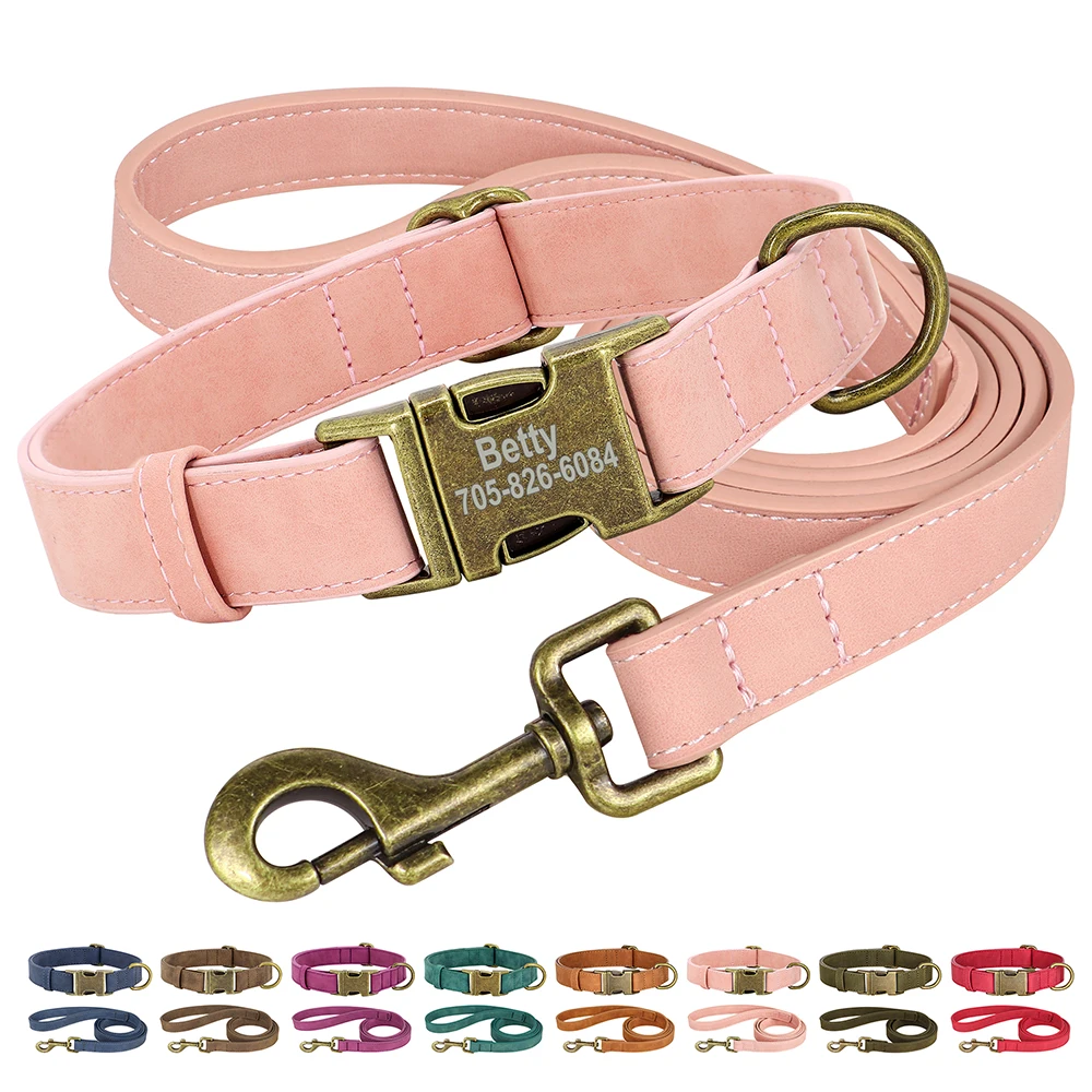 Conjunto de correa de Collar personalizado para perro, correa de plomo para caminar, collares de cuero para mascotas, perros pequeños, medianos y grandes, Pug