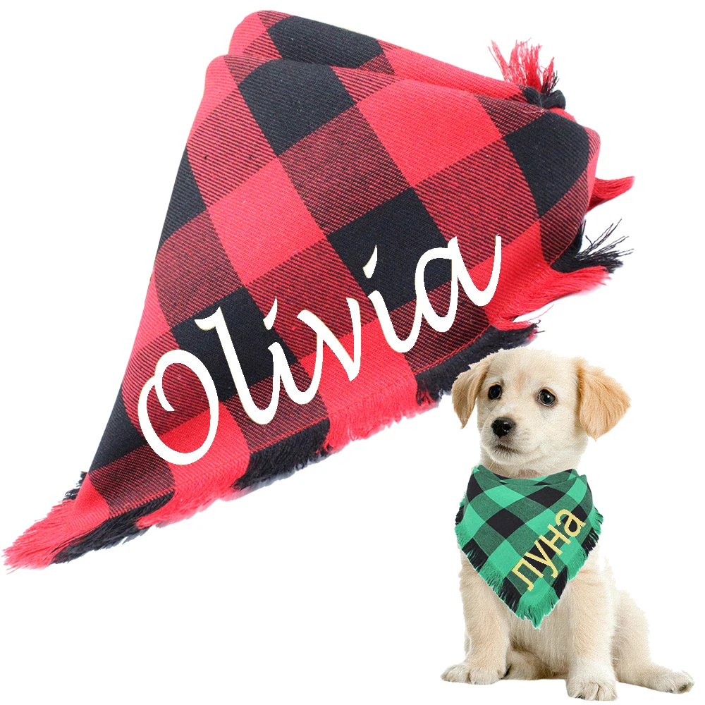 Pañuelo personalizado a cuadros para perro, bufanda con nombre personalizado para perro, Collar con babero para mascota, regalo encantador para perros, cachorros, Chihuahua, pañuelo