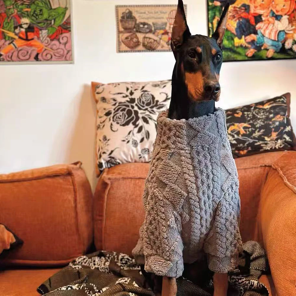 Suéter gris de invierno para perros grandes, ropa gruesa y cálida de punto para perros, abrigos Doberman Golden Retriever, ropa para perro - imagen 5