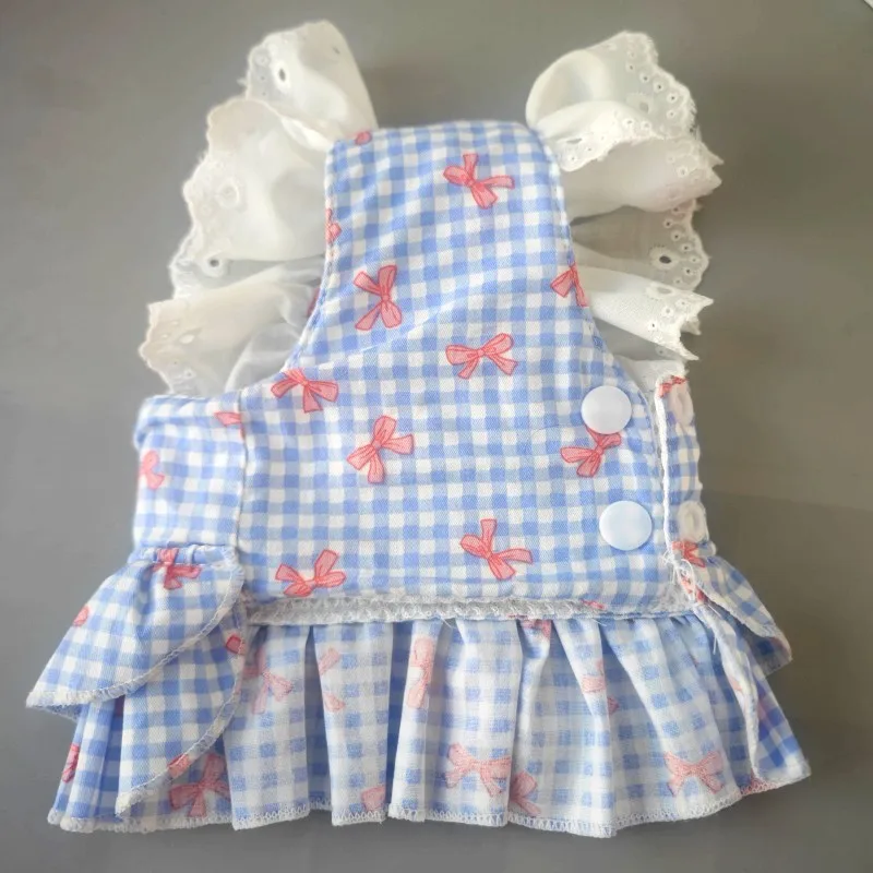 Ropa para perros, vestido de malla de verano, falda con arnés sin tirones y lazo azul para perros pequeños, ropa para perros Chihuahua, disfraz, vestidos para cachorros y niñas XS - imagen 4