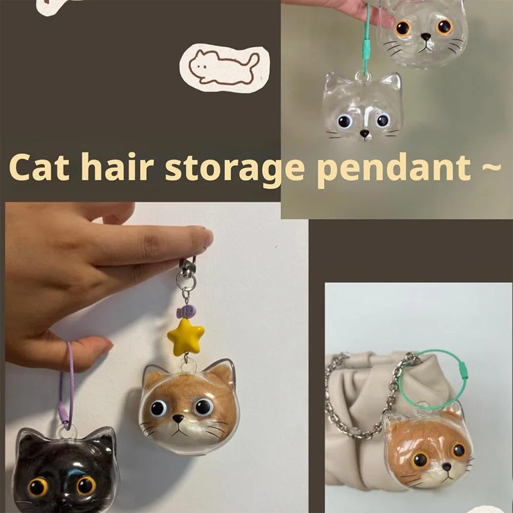 Cápsula de recuerdo de resina colgante conmemorativo de piel de gato para pelo de mascota llavero portátil colgante para llavero de almacenamiento de pelo de gato ﻿