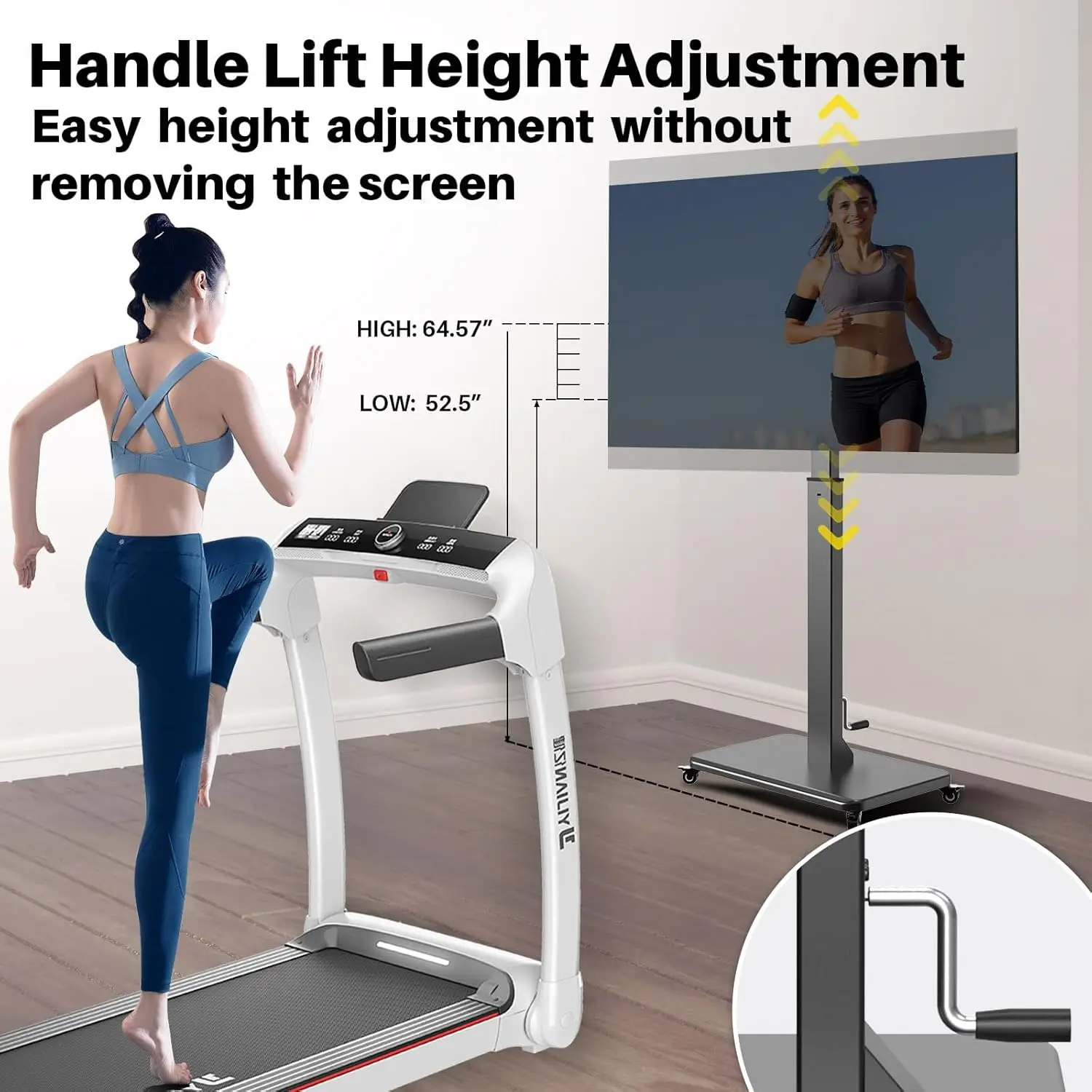 Soporte rodante para TV con manivela, ruedas, carrito para TV móvil para televisores de 42-75 pulgadas con soporte portátil ajustable en altura giratoria - imagen 3