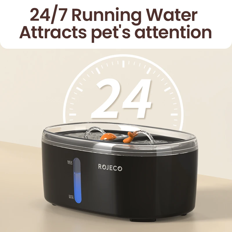 ROJECO-fuente de agua automático para gatos, cuencos dobles, dispensador de agua inalámbrico para mascotas, bebedero inteligente para perros y gatos, múltiples accesorios para mascotas - imagen 4