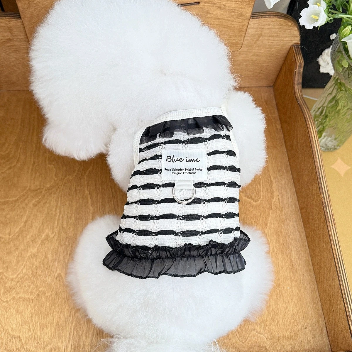 Ropa de encaje para mascotas, camiseta sin mangas con tirantes a rayas, ropa para perros y gatos, falda bonita de princesa, chaleco de peluche para perros pequeños, ropa fina para cachorros - imagen 2