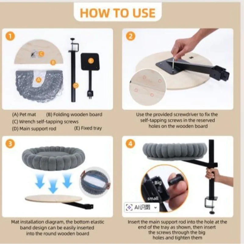 Hamaca de escritorio para gatos con felpa ajustable y segura - imagen 4