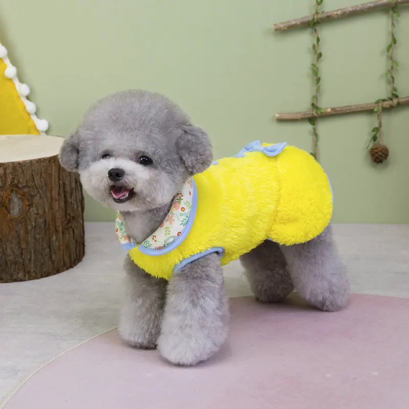 Vestido de felpa para otoño/invierno para mascotas, abrigo con lazo para pierna de perro, vestido de princesa para mascotas, ropa para perros pequeños, ropa para cachorros - imagen 4
