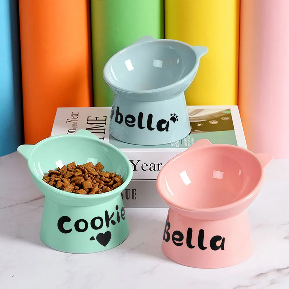 Cuenco de comida personalizado para gatos, cuencos para perros y gatos de pie alto, impresión gratuita, cuencos de agua para comida con nombre de mascota, taza de alimentación para mascotas, accesorios para gatos - imagen 2