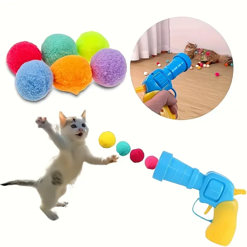 Juguetes De lanzamiento interactivo para gatos, juguete de entrenamiento para mascotas, Mini juegos de pistola de tiro creativa, Bola de felpa elástica, suministros para mascotas