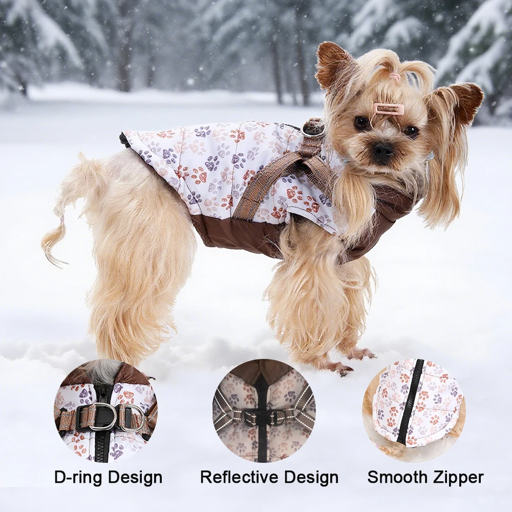Chaqueta para cachorros con arnés, ropa cálida para perros pequeños y medianos, abrigo impermeable reflectante seguro para Chihuahua, otoño e invierno - imagen 2