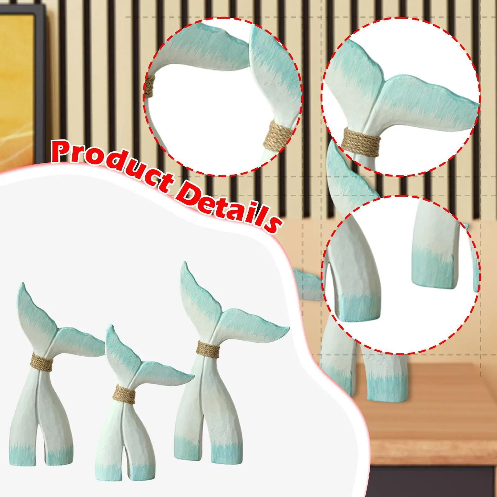 Figura decorativa cola de ballena de madera para hogar y escritorio - imagen 5