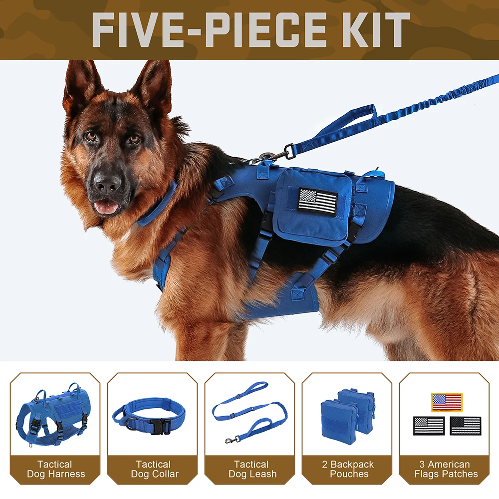 Arnés táctico para perros, conjunto de correa, chaleco de entrenamiento militar para mascotas con bolsas, banderas, collares duraderos para perros grandes, pastor alemán - imagen 3