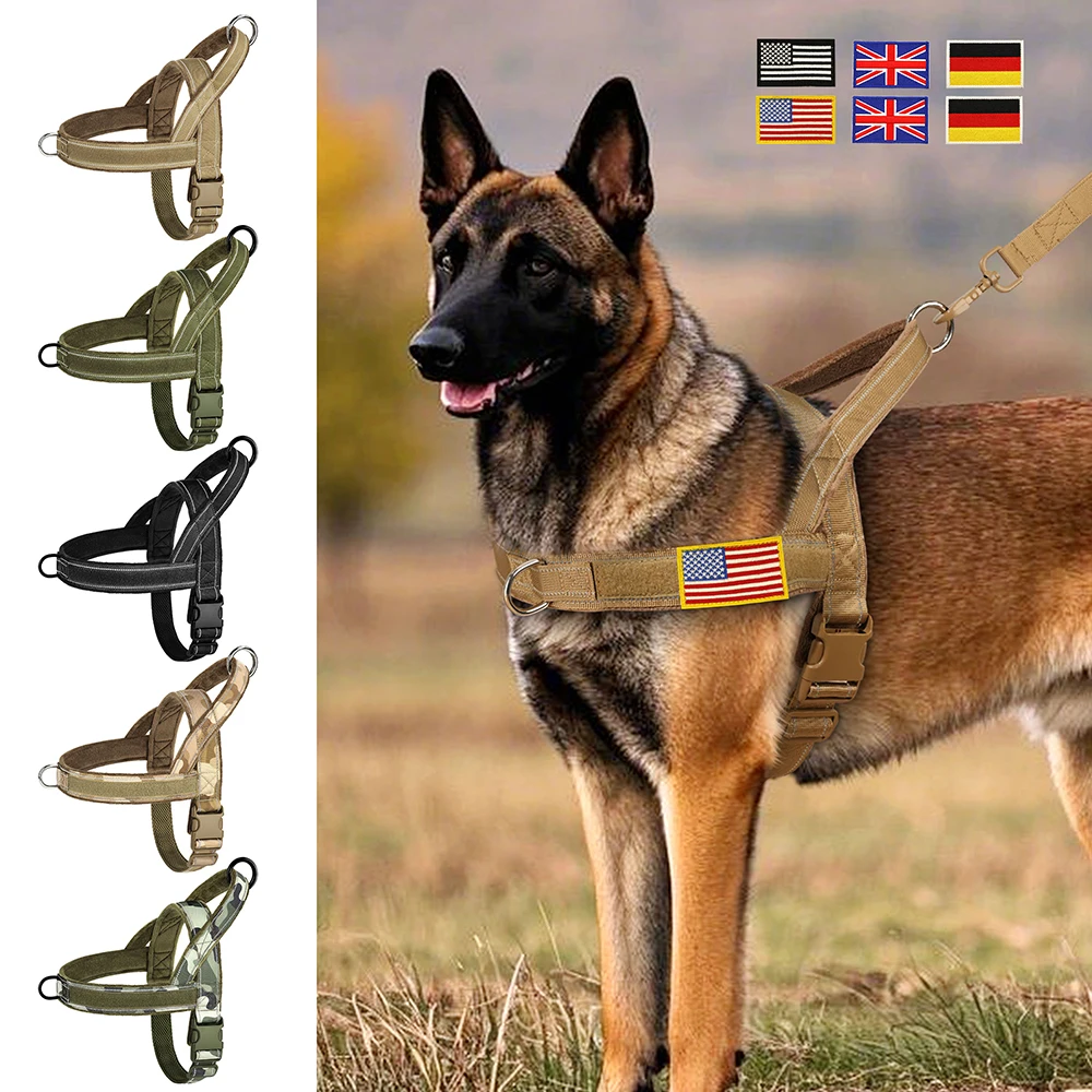 Arnés de perro acolchado de piel suave, arnés de entrenamiento táctico reflectante para perros, sin tirones con mango, bandera gratis, regalo para perros medianos y grandes