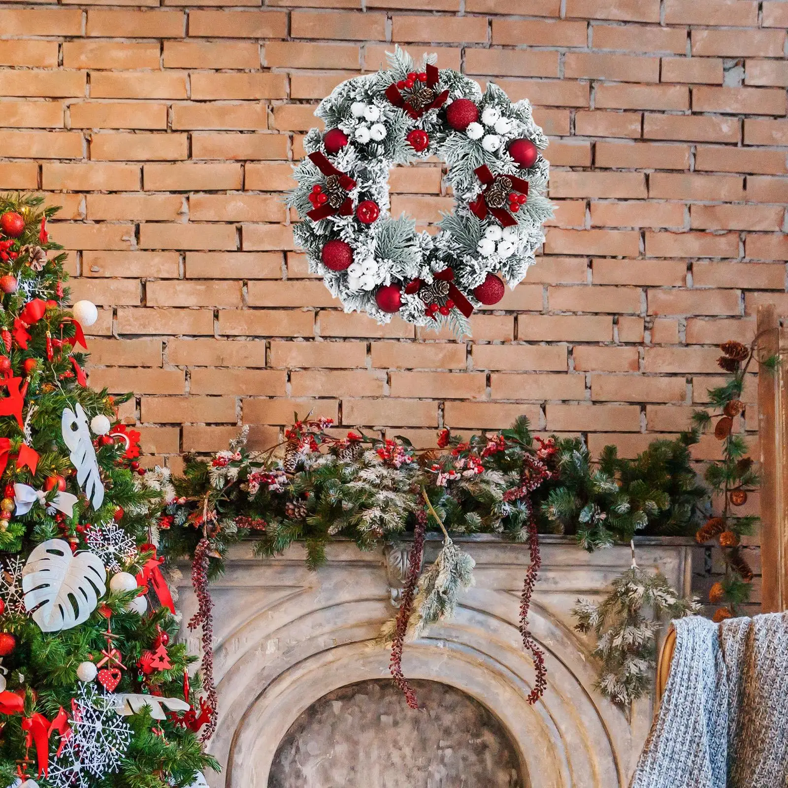 Christmas Wreath Decoration Decorative Wall Hanging Rustic Ornament Garland Xmas Wreath for Party Window Home Farmhouse Patio
