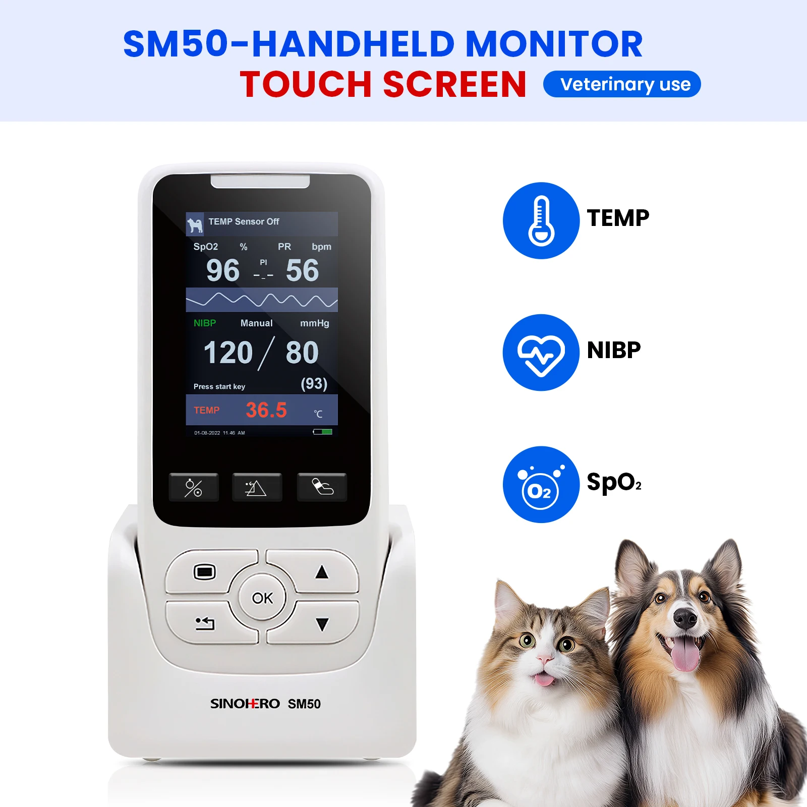 Monitor de signos vitales portátil táctil para gatos y perros - imagen 2