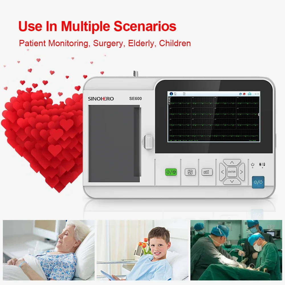 Máquina de ECG electrocardiógrafo de 6 canales SE600 con impresión térmica Monitor de ECG con pantalla LCD de 7'' - imagen 3