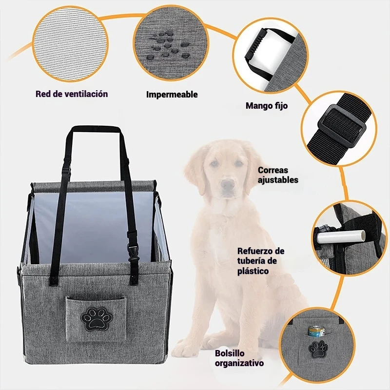 Asiento para mascota para coche, transportadores estables, accesorios para perros, cestas de viaje portátiles seguras para cachorros, Protector de malla, suministros impermeables para mascotas al aire libre - imagen 3