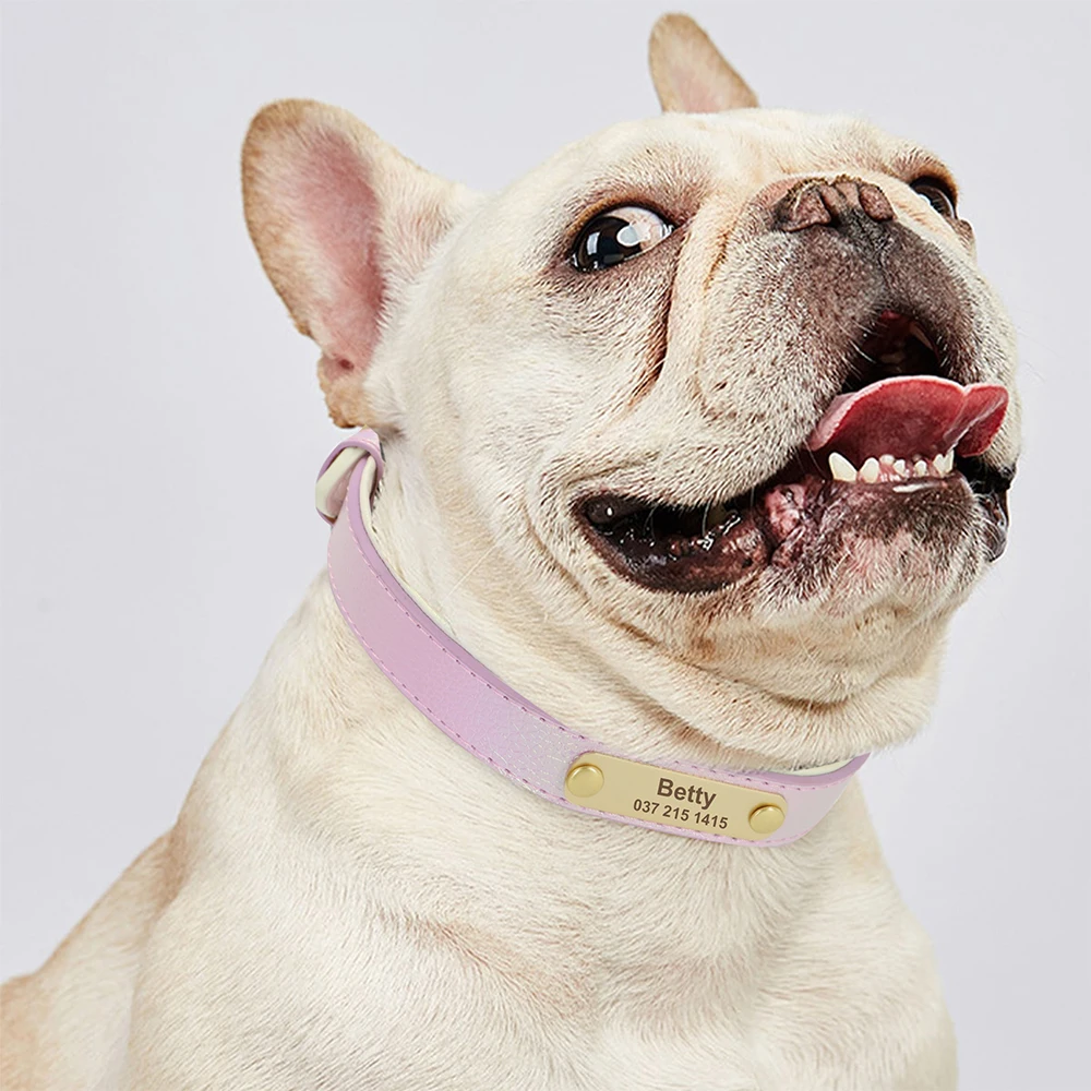Collar de perro de cuero PU personalizado, collares suaves para cachorros, Collar grabado con nombre de gato para mascotas, ajustable para perros pequeños, medianos y grandes - imagen 5