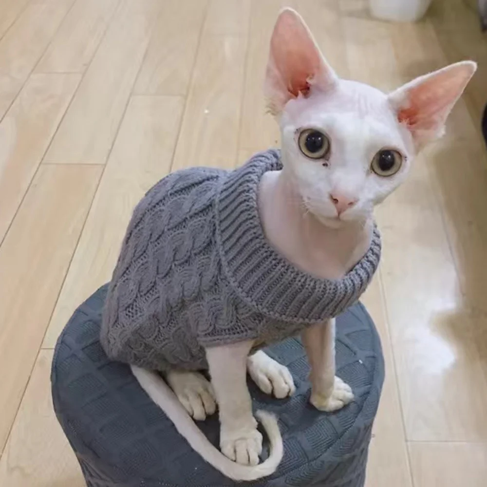 Suéter de punto cálido para gatos Sphynx, ropa de invierno para mascotas, ropa para gatos, jerséis para cachorros y gatitos Katten Kedi, ropa para gatos - imagen 2