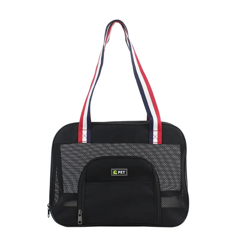 Portador de mascotas para gatos y cachorros pequeños, bolsa de transporte de malla transpirable de lados suaves, bolsa de mano plegable de viaje para mascotas, color negro