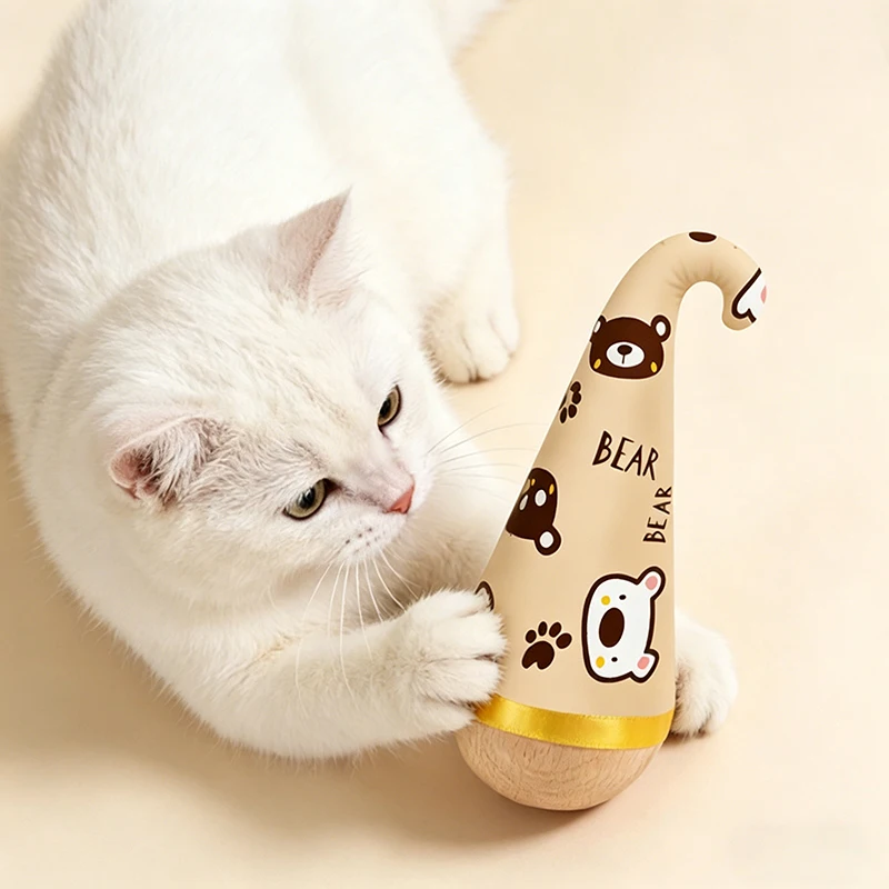 Juguete interactivo con plumas para gatos – Madera dibujos animados - imagen 3