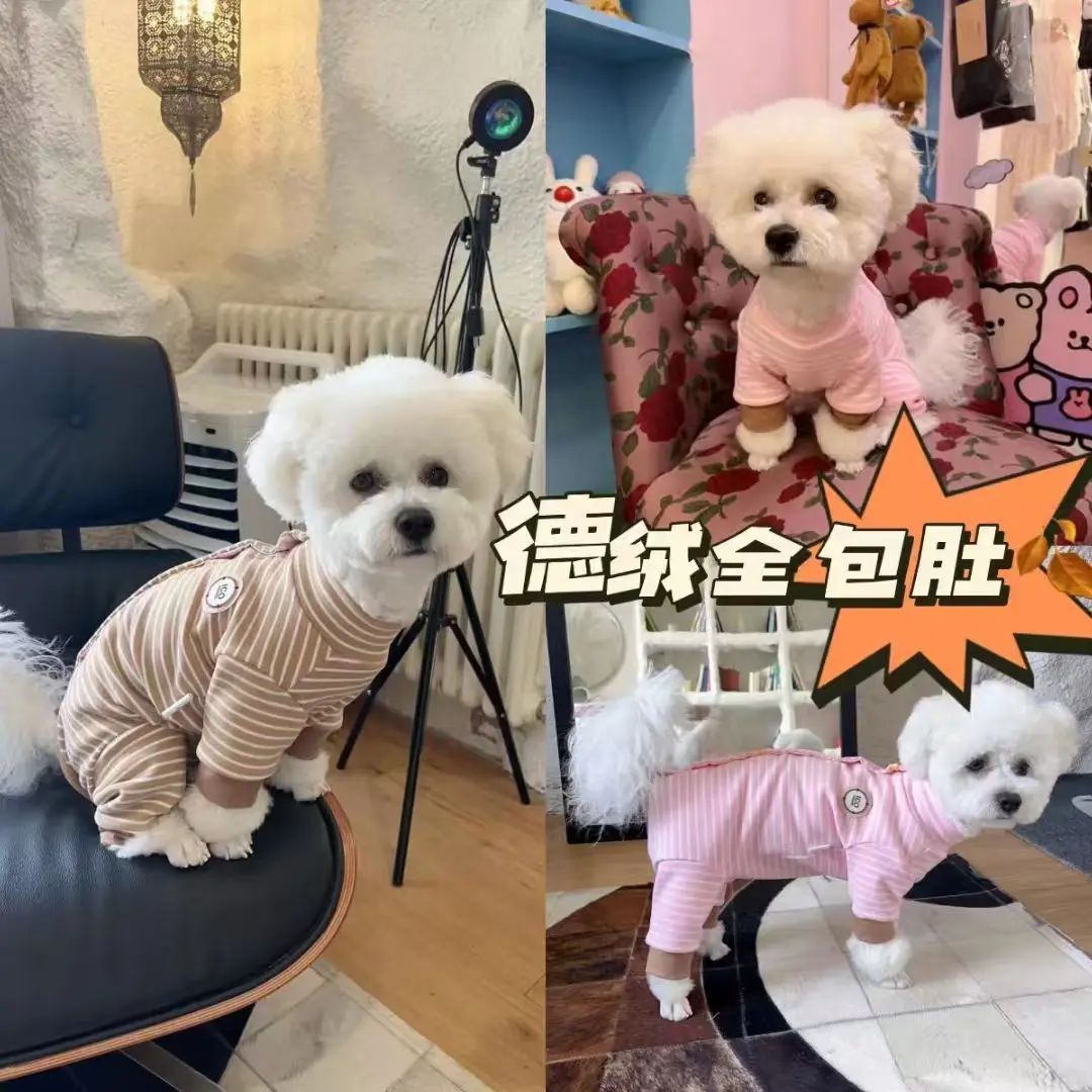Pet All Inclusive Belly Bottom Shirt Autumn and Winter Striped Versatile Candy Color Warm Four Legged Dog Jumpsuit Puppy Clothes