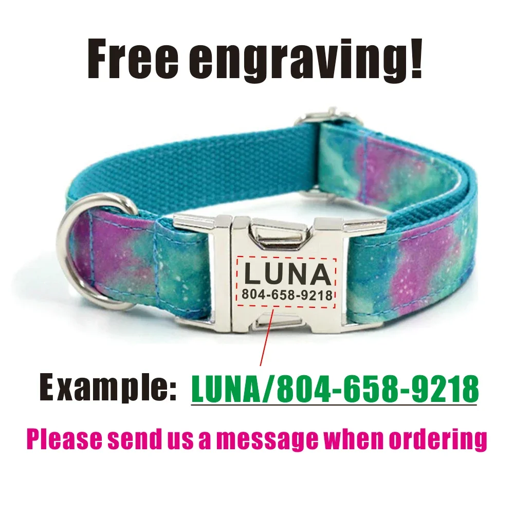Collar personalizado para perro, placa de identificación para cachorro, hebilla fuerte ajustable, Galaxy Stars, collares básicos para mascotas, correa de plomo - imagen 4
