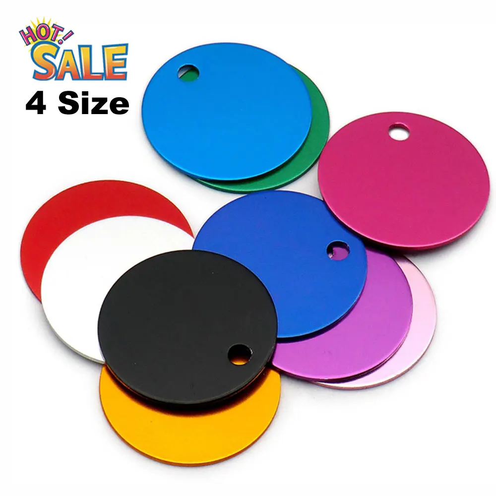 Venta al por mayor, 100 Uds., etiqueta redonda de aluminio para identificación de perro, nombre personalizado de perros y gatos, etiquetas de identificación para mascotas, etiquetas de placa redondas para mascotas, colgante de collar para perro