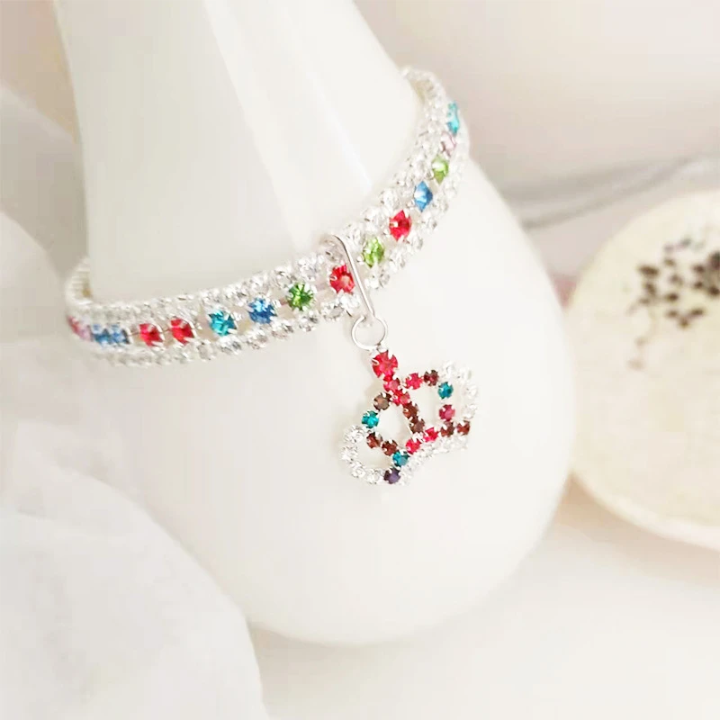 Collares de circonita para mascotas, corona colorida, collar para gato, cachorro, ajustable, rosa, dorado, lujo, York, accesorios para el cuello, nuevo diseño - imagen 4