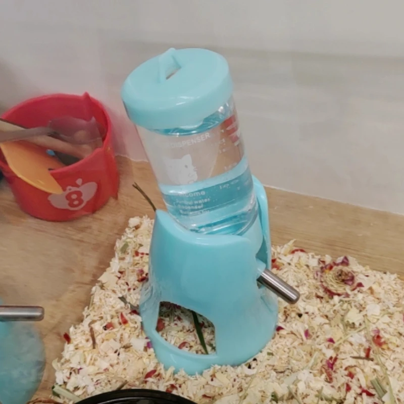 Dispensador automático de agua para mascotas con tazón de comida, botella alimentadora de agua para hámster 2 en 1 para jaula, botella para beber con contenedor de comida