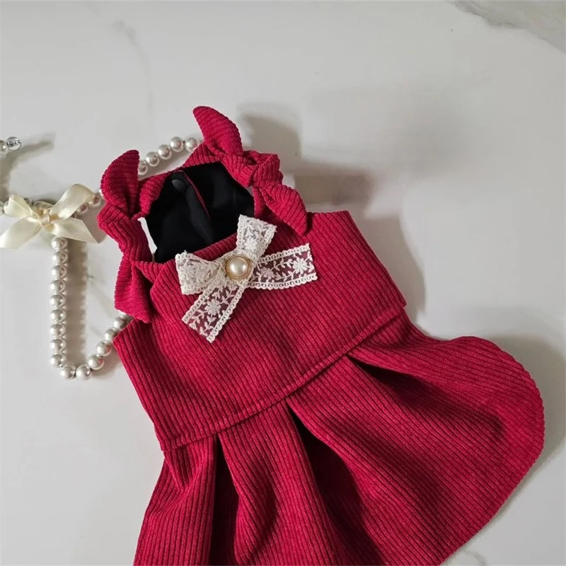 Vestido navideño de princesa para mascotas: vestido cálido estilo peluche para perros y gatos pequeños |   Ropa de vacaciones para cachorros y gatitos de otoño e invierno